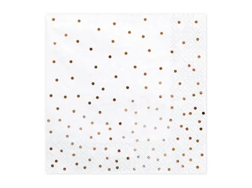 Ubrousky bílé s růžovo-zlatými puntíky, 33x33cm 20 ks - PartyDeco
