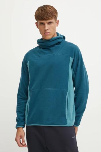 Mikina Peak Performance Treeline Fleece pánská, tyrkysová barva, s kapucí, vzorovaná, G79917