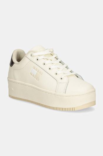 Kožené sneakers boty Tommy Jeans TJW FLATFORM SNEAKER METALLIC béžová barva, EN0EN02711