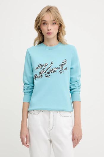 Mikina Karl Lagerfeld tyrkysová farba, s nášivkou, A3W20010