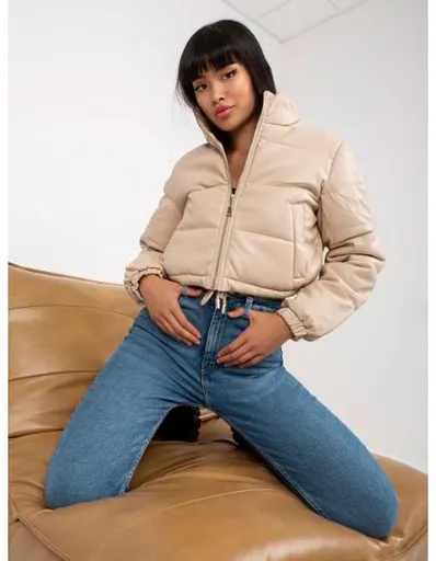 Dámská bunda z ekologické kůže krátká zimní SERIA světle béžová