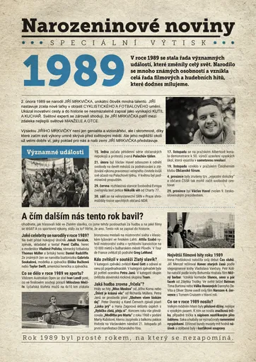 Narozeninové noviny 1989 s vlastní fotografií a textem, S fotografií a textem