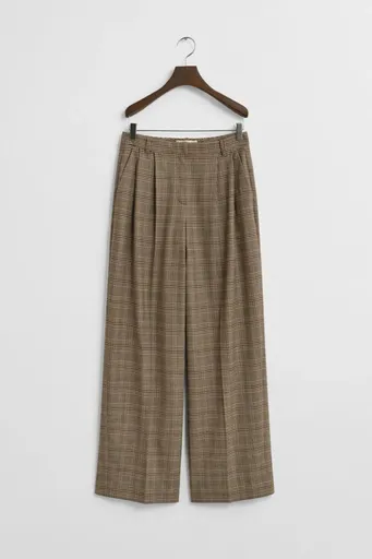 KALHOTY GANT CHECKED PLEATED WOOL BLEND PANTS DEEP BROWN