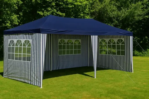 Zahradní stan 3×6 m – modrobílý, skládací, s klik systémem