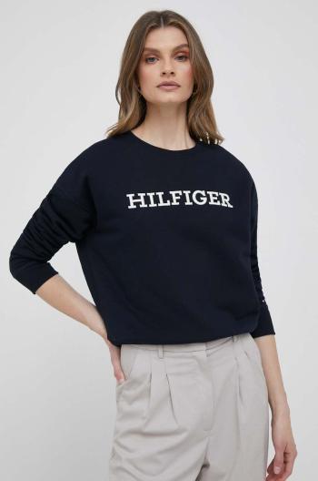 Bavlněná mikina Tommy Hilfiger dámská, tmavomodrá barva, s aplikací