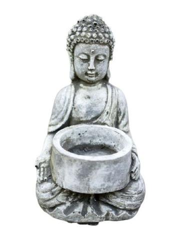 Malá betonová dekorace sedící Buddha na čajovou svíčku - 7,5*7,5*14cm 103