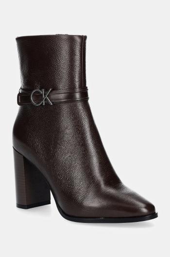 Nízké kozačky Calvin Klein HEEL ANKLE BOOT 85 W/HW LTH dámské, hnědá barva, na podpatku, HW0HW02185