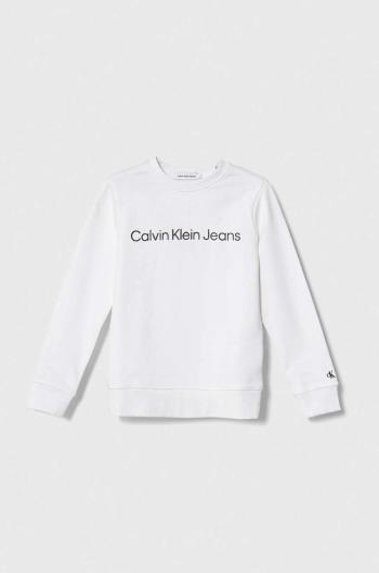 Dětská bavlněná mikina Calvin Klein Jeans bílá barva, s potiskem