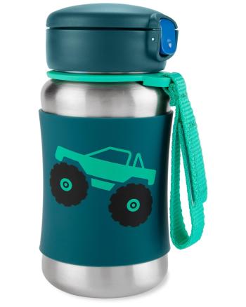 Skip Hop Spark Style Fľaša so slamkou na vodu nerez Monster Truck 350 ml