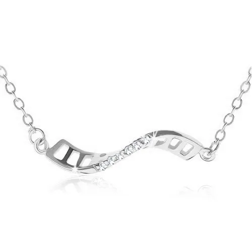 Stříbrný 925 náhrdelník, zvlněná linie, čirý zirkonový pás