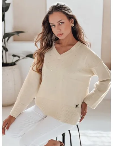 Dámský svetr s výstřihem do V VERALIA ecru