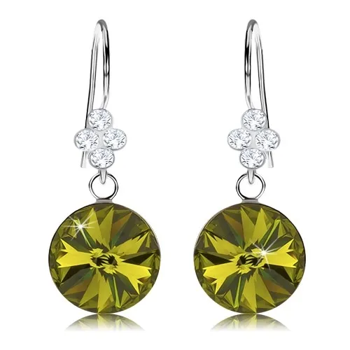 Náušnice ze stříbra 925, křišťál Swarovski zelené barvy, lístek, 11 mm