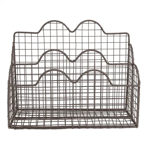 Hnědý antik kovový držák na dopisy a noviny - 27*12*22 cm  6Y5530