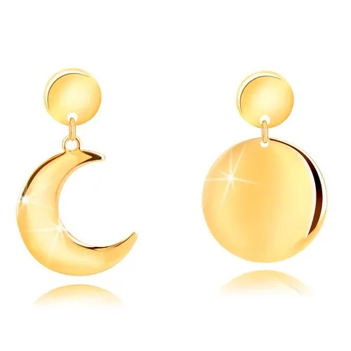 Náušnice ze stříbra 925 ve zlatém odstínu - půlměsíc a měsíc v úplňku, puzetky