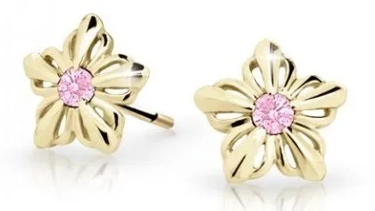 Cutie Jewellery Dětské kytičkové náušnice ze žlutého zlata C2238-30-X-1 růžová