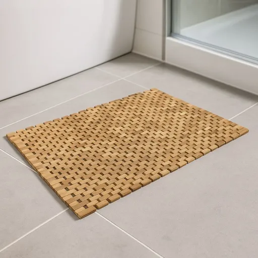 Protiskluzová předložka do koupelny, teak, 80 x 48 cm