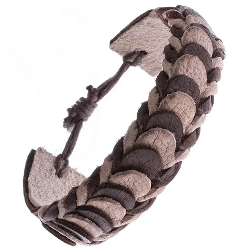 Kožený náramek – hnědé a béžové překládané pásy