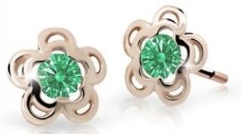 Cutie Jewellery Půvabné dětské náušnice z růžového zlata C2204-30-X-4 zelená