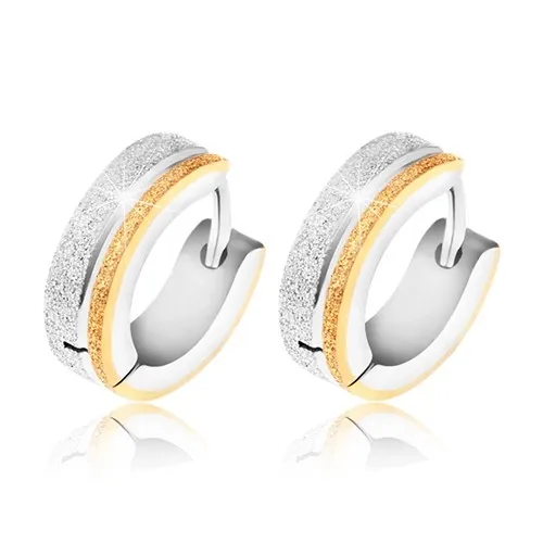 Náušnice z chirurgické oceli - pískovaný pás zlaté a stříbrné barvy