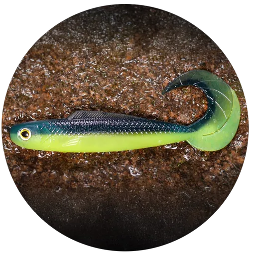 Redbass gumová nástraha twister kixter dark/signal yellow uv - l 100 mm