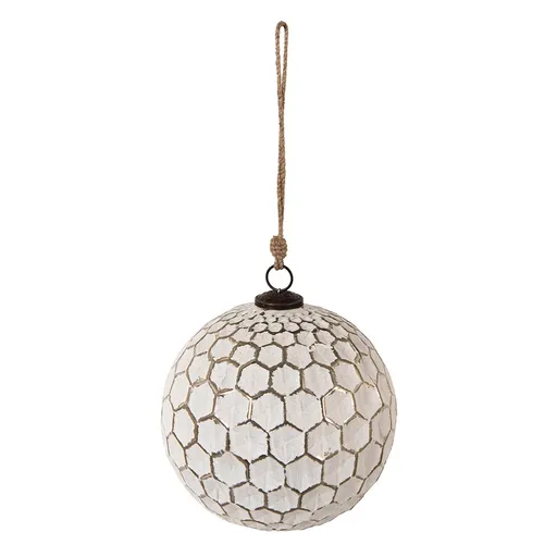 Bílá antik skleněná koule Hexagon white XL - Ø 20*20 cm 6GL3871