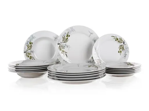 Sada jídelní BANQUET Olives - rozbaleno - JEN 4x dezertní talíře, 4x hlubokých talířů, 2x velké talí