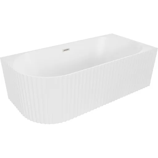 MEXEN/S Gia volně stojící rohová vana reliéf pravá 150 x 75, bílá mat, sifon a přepad nikl kartáčovaný 52701507501P-97