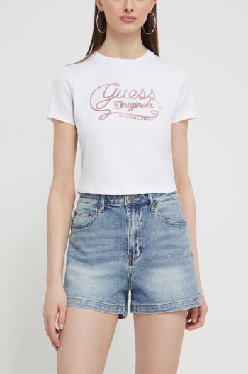 Džínové šortky Guess Originals dámské, hladké, high waist