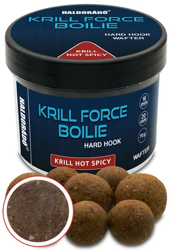 Haldorádó tvrzené boilie krill force hard hook boilies wafters 70 g 16/20 mm - hot spicy