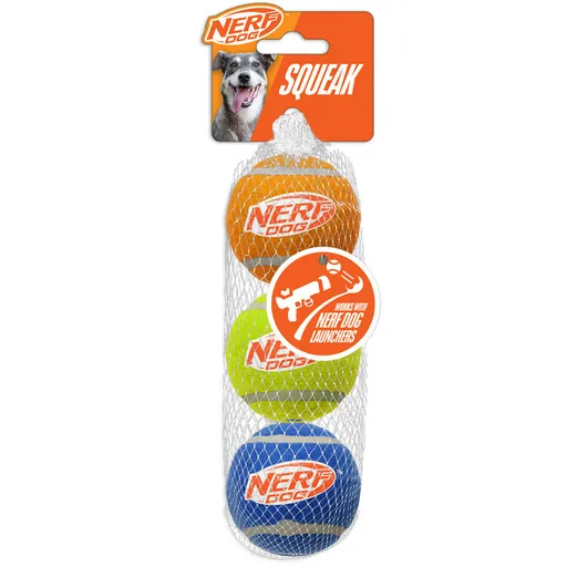 NERF DOG Hračka pro psy 3 ks pískacích tenisových míčků 6,5 cm