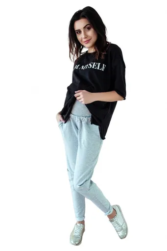 bemaamaa Těhotenské tepláky/kalhoty slim - šedý melírek