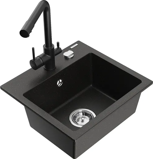 MEXEN/S Milo granitový dřez včetně baterie Duero, černá/zlatá metalik 6505-75-671600-70