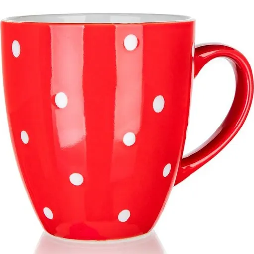 Banquet Hrnek keramický baňák 400 ml, červený s puntíky