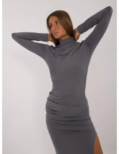 Dámské šaty s rozparkem vypasované šedé