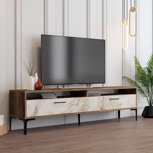 TV stolek Istanbul 2 - Walnut White Marble
