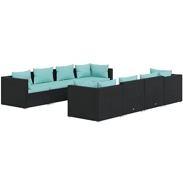 9dílná zahradní sedací souprava s poduškami polyratan černá, 3101513 (3101513)