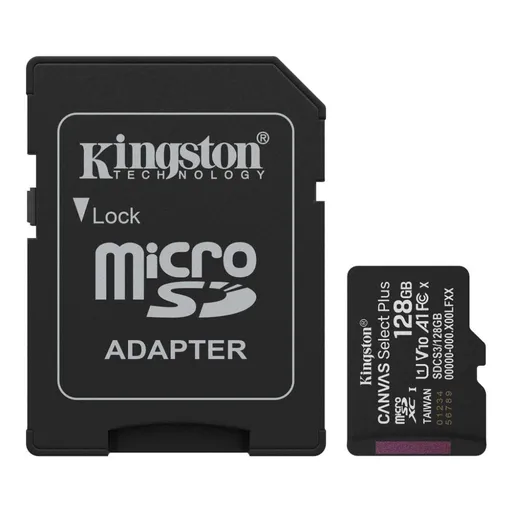 Kingston MicroSDXC karta 128GB Canvas Select Plus, U1, V10, A1, SD Adaptér