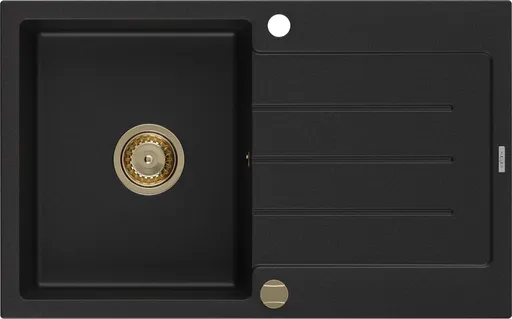 MEXEN/S Bruno granitový dřez 1-miska s odkapávačem 795 x 495 mm, černý, zlatý sifon 6513791010-77-G