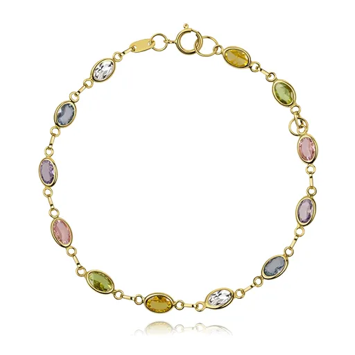 Zlatý náramek 14K se syntetickými kameny v hladkém lemu