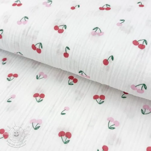 Dvojitá gázovina/mušelín Fruits cherry white