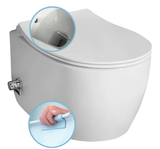 ISVEA SENTIMENTI CLEANWASH závěsná WC mísa, integrovaný ventil a bidet. sprška, Rimless, 36x51cm, bílá 10ARS1010