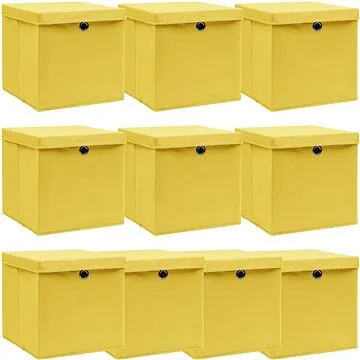 Úložné boxy s víky 10 ks žluté 32 x 32 x 32 cm textil (288368)