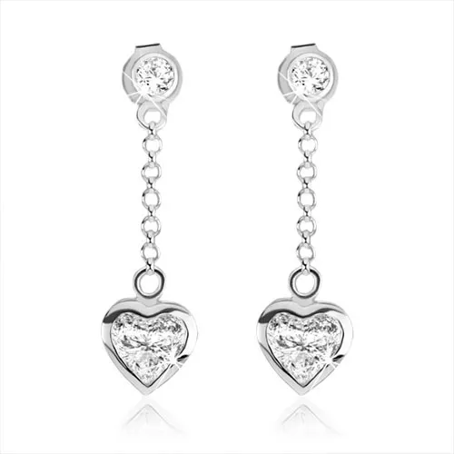 Puzetové náušnice ze stříbra 925, symetrické zirkonové srdce čiré barvy