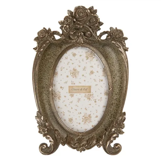 Zelený antik fotorámeček zdobený růžemi - 16*3*24 cm / 10*15 cm Clayre & Eef