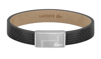 Lacoste Černý kožený náramek Monogram Leather 2040185 17,5 cm