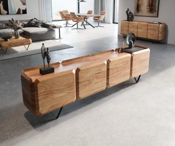 Kiano TV stolík 220 cm prírodná akácia 4 dvierka podstavec v tvare