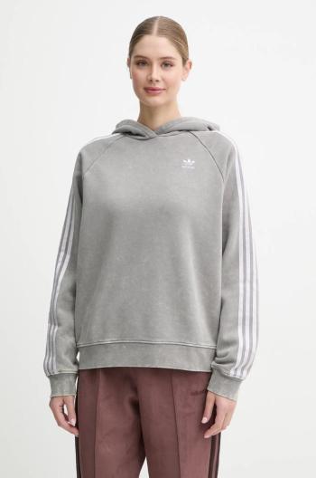 Mikina adidas Originals Wash Hoodie dámská, šedá barva, s kapucí, s aplikací, IW3414