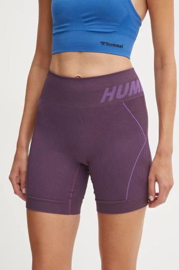 Tréninkové šortky Hummel Christel hnědá barva, s potiskem, high waist, 213755