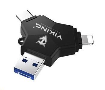 Viking USB Flash disk 3.0 4v1 s koncovkou Lightning/Micro USB/USB/USB-C, 64 GB, černá