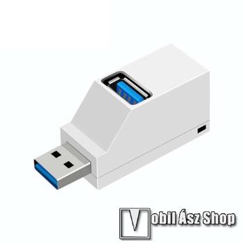 Mini hordozható 3 portos USB hub / elosztó - 1x USB 3.0 port és 2x USB 2.0 port, 480Mbps / 5Gbps adatátviteli sebesség - FEHÉR